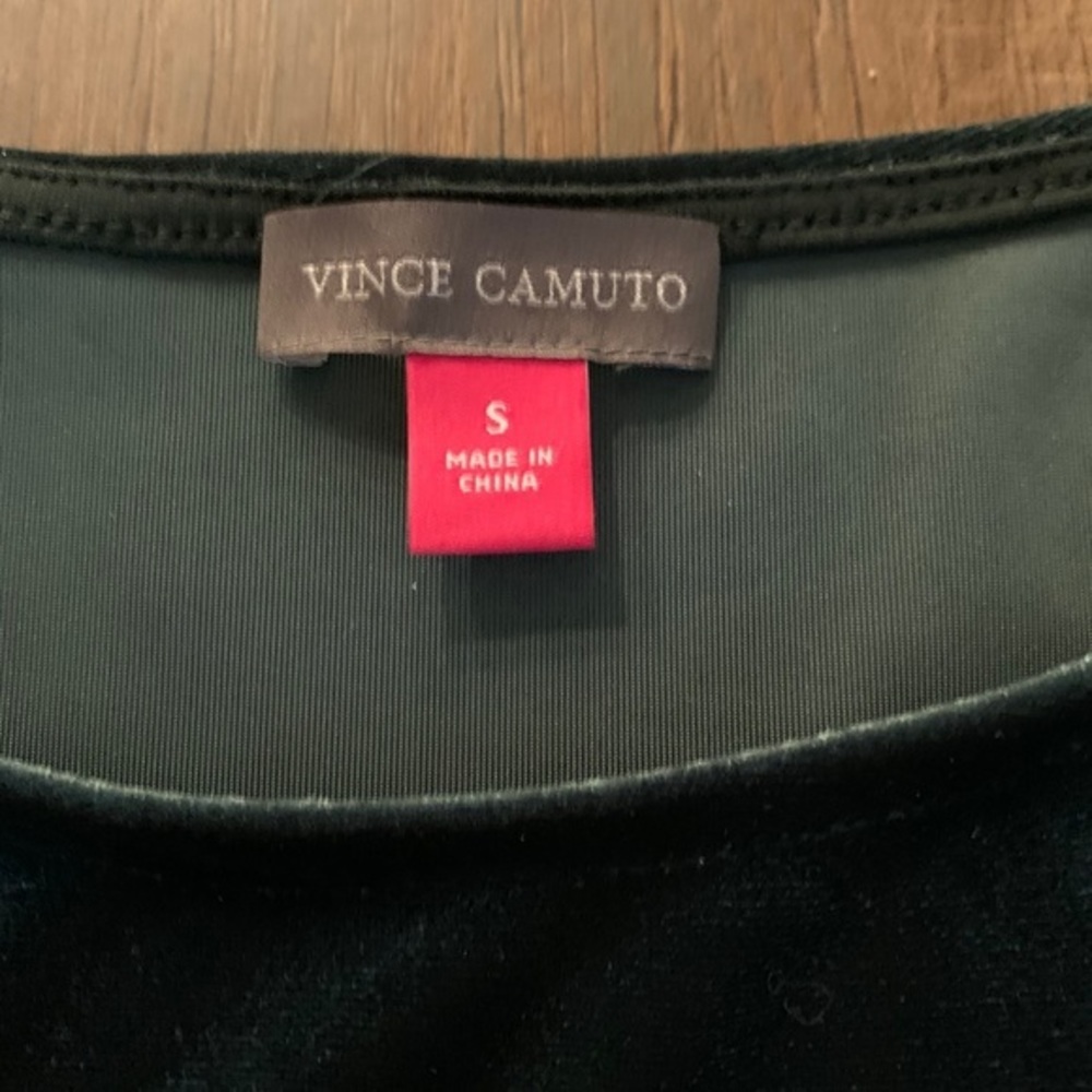 Vince Camuto Velvet Green Dress Sheer Long Sleeves - Picture 5 of 6